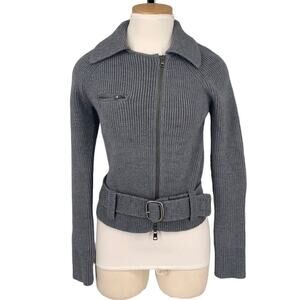 Armani Exchange Full Zip Moto Sweater Jacket Womens XXS Blue Moto Belted